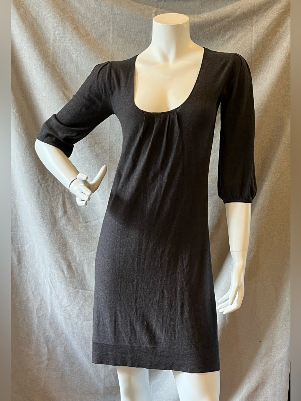 French Fine Wool Delicate Scoop Neck Charcoal Dress